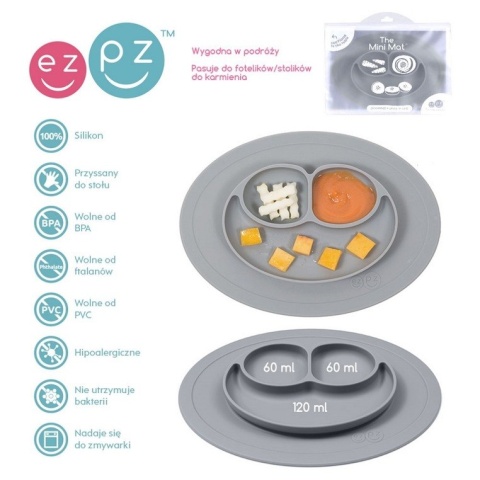 EZPZ Silikonowy talerzyk z podkładką mały 2w1 Mini Mat szary