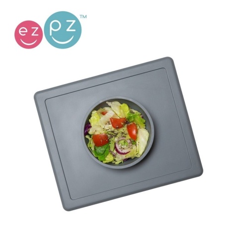 EZPZ Silikonowa miseczka z podkładką 2w1 Happy Bowl szara