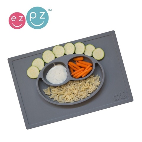 EZPZ Silikonowy talerzyk z podkładką 2w1 Happy Mat szary
