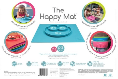 EZPZ Silikonowy talerzyk z podkładką 2w1 Happy Mat szary