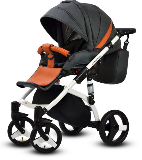 La Vita 3w1 Coneco wózek wielofunkcyjny + fotelik Kite 0-13kg ciemno szary z rudą ekoskórą