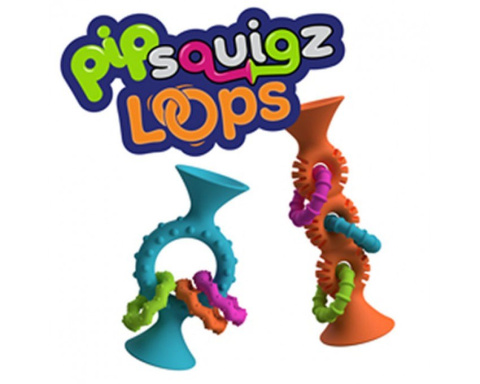 Bobo Przyssawka Grzechotka gryzak PipSquigz Looms Niebieska Fat Brain Toy Qelements 6m+