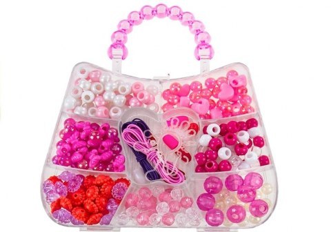 Zestaw Koralików Torebeczka Róż Zieleń Fiolet