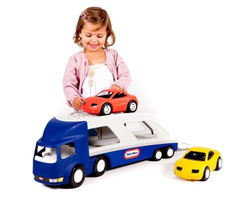Little tikes Duża naczepa laweta do przewozu samochodów + dwa auta osobowe