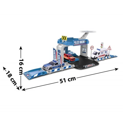 Posterunek policji Majorette Creatix + Autko radiowóz z dźwiękiem i światłem