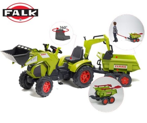 FALK Ogromny traktor CLAAS AXOS z Przyczepą, Łyżką i Spychaczem
