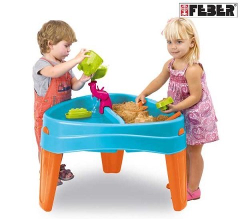 FEBER Stolik Wodny z Przykrywą 4w1 Piaskownica Biurko Stolik Piknikowy Statki Foremka Łódeczki 5 Akc.