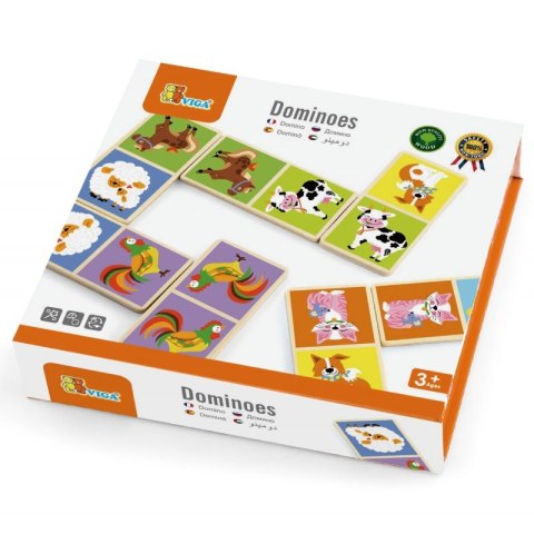 VIGA Edukacyjne Klocki Domino Drewniane gra Farma 28 elementów Montessori