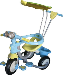Trójkołowy rowerek Arti Duo - pozytywka , świecące światła , daszek jasno-niebieski