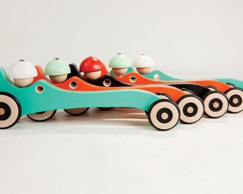 Drewniany samochód dla dzieci - Autotop Turkusowy