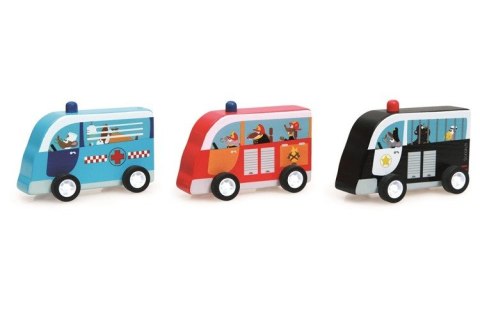 Scratch, Zestaw 3 drewnianych samochodów: Policja, Straż, Karetka