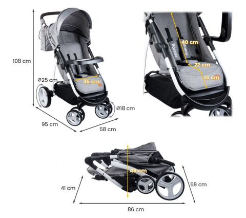 ELISE Lionelo wózek spacerowy 8,7kg 5lat gwarancji - dark grey