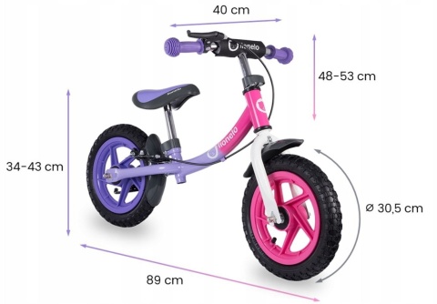 BEN Lionelo rowerek biegowy do 35kg pompowane koła 12 cali 2lata+ Pink