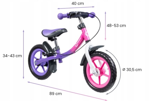 DAN PLUS Lionelo rowerek biegowy 18m+ 12 cali do 27kg - Pink