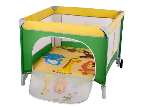 STELLA kojec łóżeczko Lionelo, otwierany bok, moskitiera, uchyty do wstawania - green/yellow