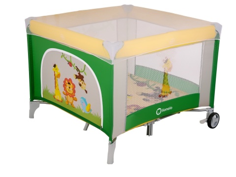 STELLA kojec łóżeczko Lionelo, otwierany bok, moskitiera, uchyty do wstawania - green/yellow