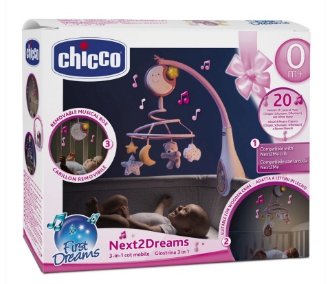 Next2Dreams Chicco Karuzela na łóżeczko Next2Me 0m+ Pink