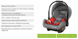 BASSET BabySafe fotelik samochodowy 0-13kg / szaro-czerwony