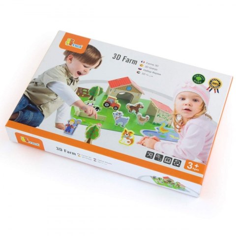 Viga Drewniana Farma dla Zwierząt 3D Zagroda ze zwierzętami 30 elementów