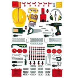 Bosch warsztat z narzędziami i wkrętarką 150 elementów światło dźwięk Klein