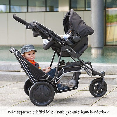 Trójkołowy spacerowy wózek bliźniaczy rok po roku HAUCK FREERIDER SH + FOLIA - Czarny
