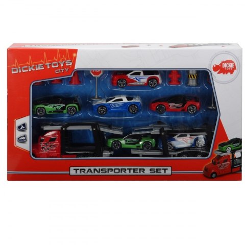 DICKIE TIR Laweta Ciężarówka 27cm + 6 Aut + Znaki