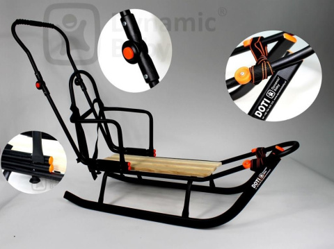 SANKI DZIECIĘCE DOTI Dynamic Baby z pchaczem i oparciem - srebrne - czerwone