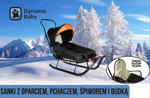 SANKI DZIECIĘCE DOTI Dynamic Baby z pchaczem, oparciem , śpiworem i budką - białe