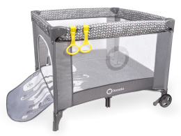 STELLA kojec łóżeczko Lionelo, otwierany bok, moskitiera, uchyty do wstawania - grey scandi