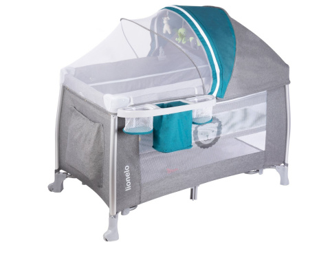 SIMON łóżeczko turystyczne Lionelo, LEN, drugi poziom, przewijak, uchwyty do wstawania - Ocean