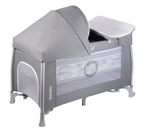 SIMON łóżeczko turystyczne Lionelo, LEN, drugi poziom, przewijak, uchwyty do wstawania - Stone