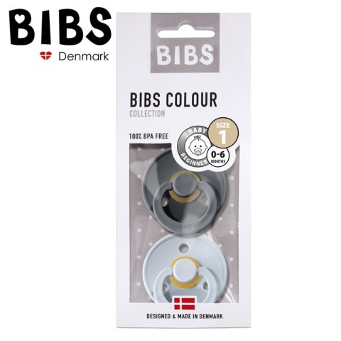 BIBS COLOUR 2-PACK IRON & BABY BLUE S Smoczek Uspokajający kauczuk Hevea