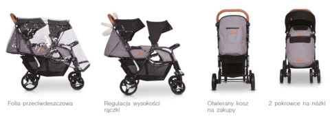 FUSION easyGO wózek spacerowy dla bliźniąt lub dla dzieci rok po roku typu „tandem” - Grey Fox