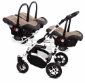 TRIPPY PREMIUM 3w1 BabyActive wózek dla trojaczków głęboko-spacerowy z potrójnym nosidłem - 12 Beige