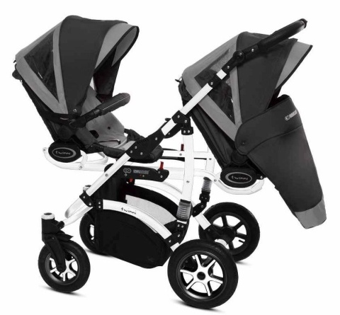 TWINNI PREMIUM 2w1 BabyActive wózek bliźniaczy głęboko-spacerowy - 09 Silver