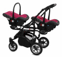 TWINNI PREMIUM 3w1 BabyActive wózek bliźniaczy głęboko-spacerowy + 2 x fotelik samochodowy - 10 Amarant
