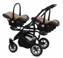 TWINNI PREMIUM 3w1 BabyActive wózek bliźniaczy głęboko-spacerowy + 2 x fotelik samochodowy - 12 Beige