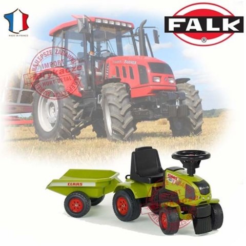 FALK Traktorek Baby Claas Axos 310 Zielony z Przyczepką od 1 roku