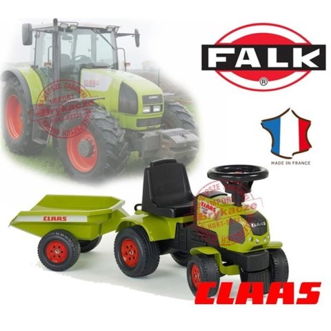FALK Traktorek Baby Claas Axos 310 Zielony z Przyczepką od 1 roku
