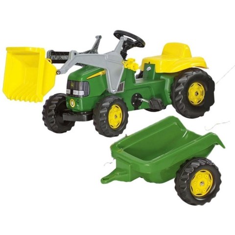 Rolly Toys RollyKid John Deere Traktor na Pedały z Łyżką i Przyczepą - Zielony