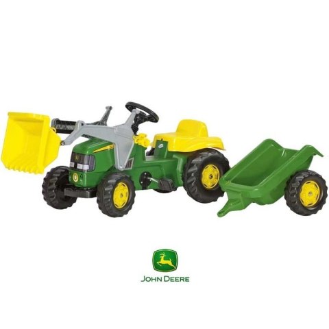 Rolly Toys RollyKid John Deere Traktor na Pedały z Łyżką i Przyczepą - Zielony