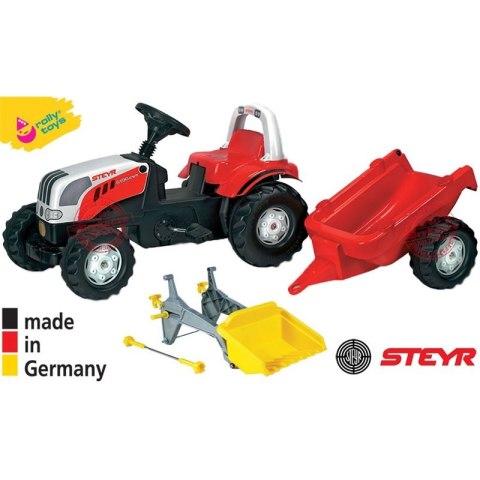 Rolly Toys rollyKid-X Traktor na Pedały czerwony z Łyżką i Przyczepą STEYR Czerwony