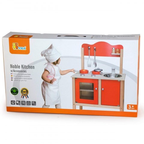 Viga Drewniana Klasyczna czerwona kuchnia z akcesoriami