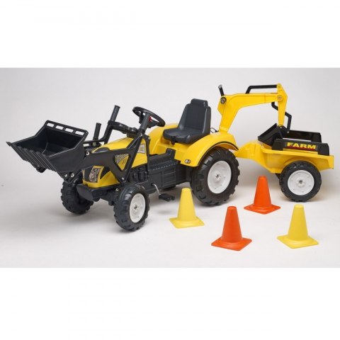 Traktor na pedały przyczepa łyżka koparka 4 pachołki kask FALK