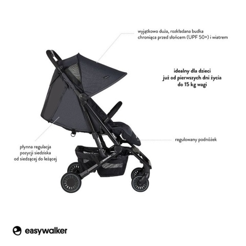 Easywalker Buggy XS Wózek spacerowy z osłonką przeciwdeszczową Melange Grey kolekcja 2019