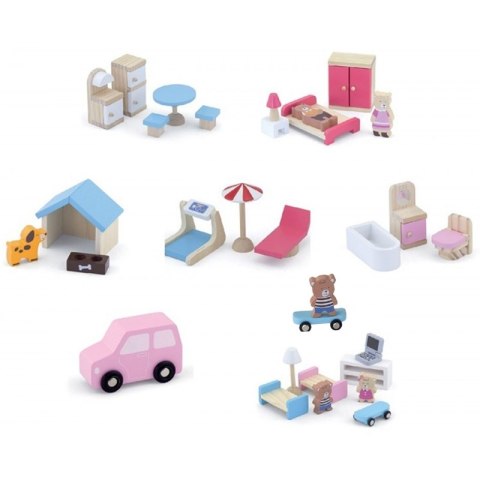 VIGA Drewniany domek dla lalek 4 figurki mebelki