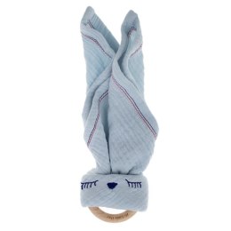 Hi Little One - Przytulanka z organicznej BIO bawełny GOTS z gryzakiem Sleepy Bunny cozy muslin with teether 2in1r Baby Blue