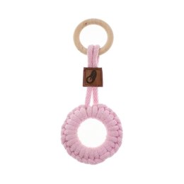 Hi Little One - gryzak sznurkowy 2w1 2 Rings Teether wood and cotton Baby Pink Light