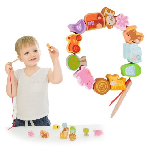 CLASSIC WORLD Drewniane Klocki do Nawlekania Farma 13 el.