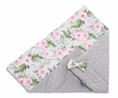 Dwustronny Rożek Becik Niemowlęcy Velvet Sensillo - SZARY KWIATY